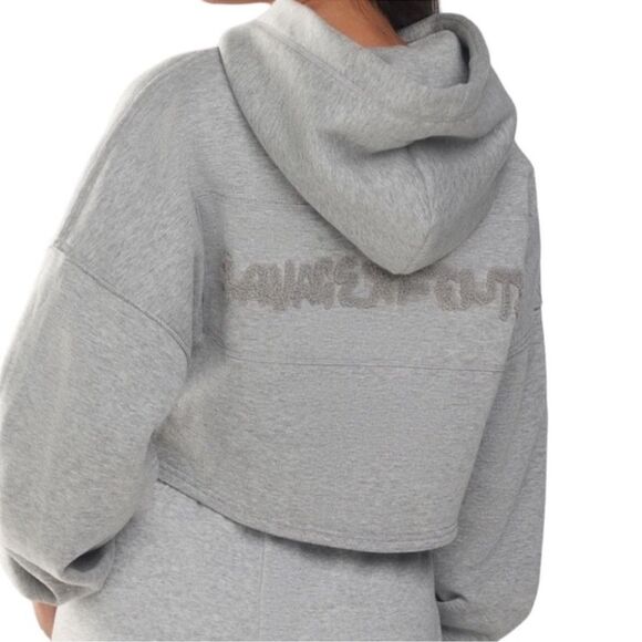 Savage X Fenty Essential Cropped Hoodie with Logo Pullover Platinum Grey Large - Picture 4 of 15